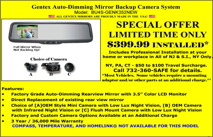 Gentex GENK332S Auto-dimming Mirror with 3.3 Hi-Definition Rear Camera Display and Standard 6 Harness 